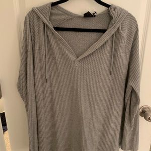 Waffle-Knit V-neck Hoodie